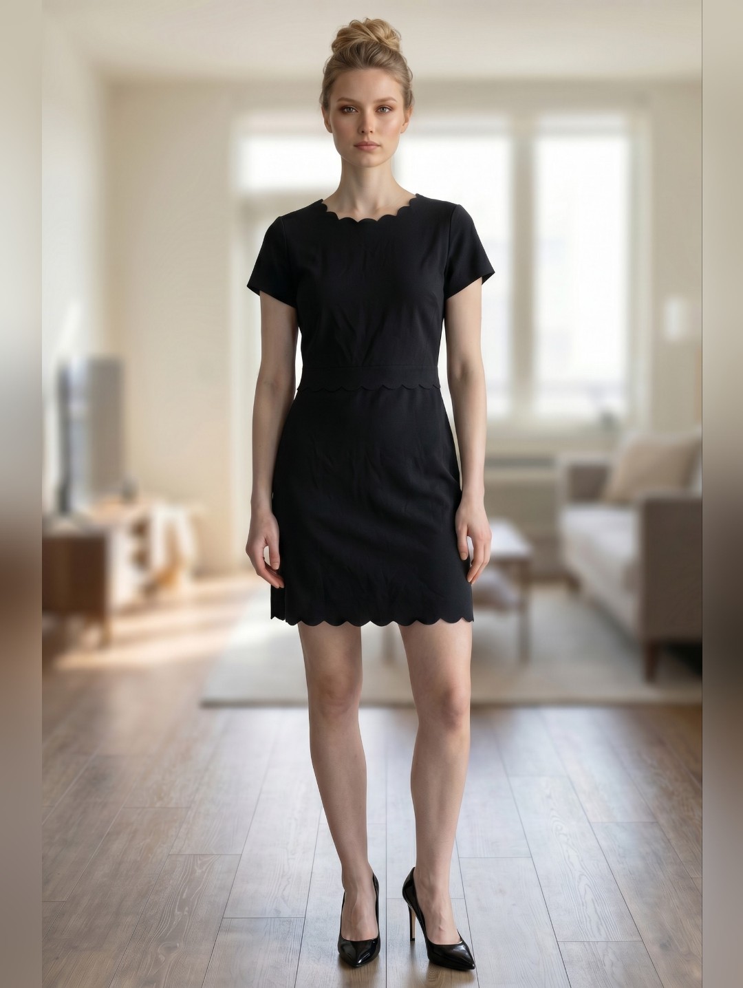 Club Monaco Black Scalloped Edge Sheath Dress Size 2 Fully Lined